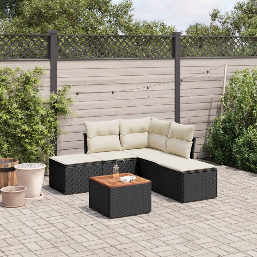 vidaXL Loungegrupp med dynor 6 delar svart konstrotting
