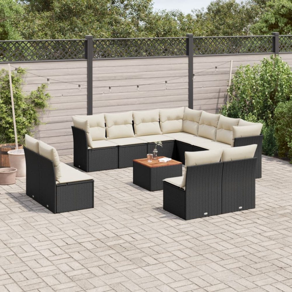 vidaXL Loungegrupp med dynor 12 delar svart konstrotting