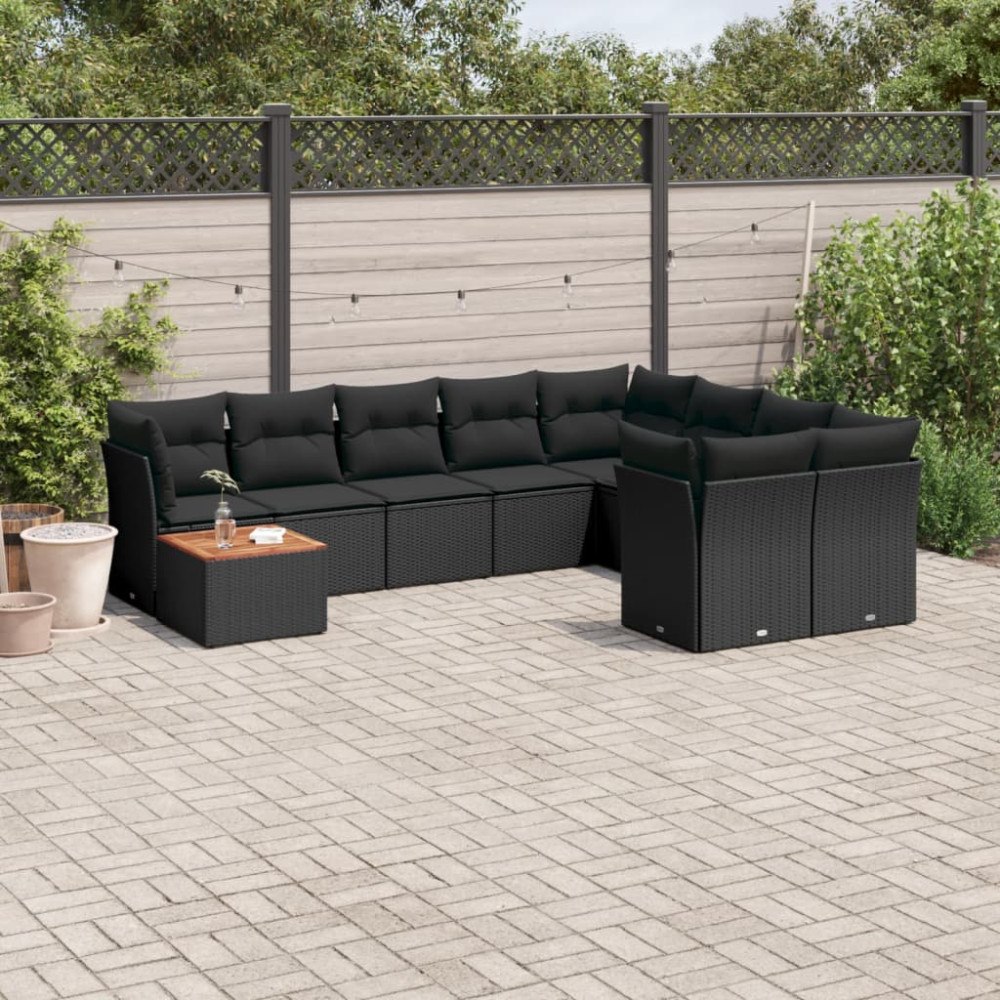 vidaXL Loungegrupp 10 delar med svarta dynor konstrotting