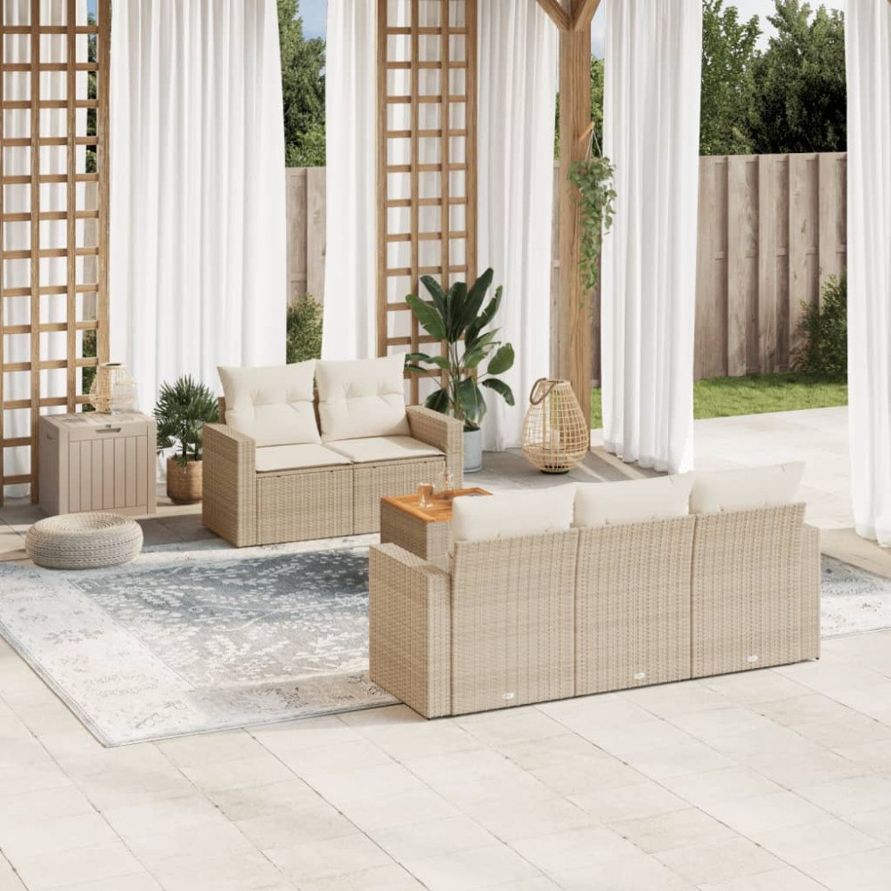 vidaXL Soffgrupp för trädgården med dynor 6 delar beige konstrotting