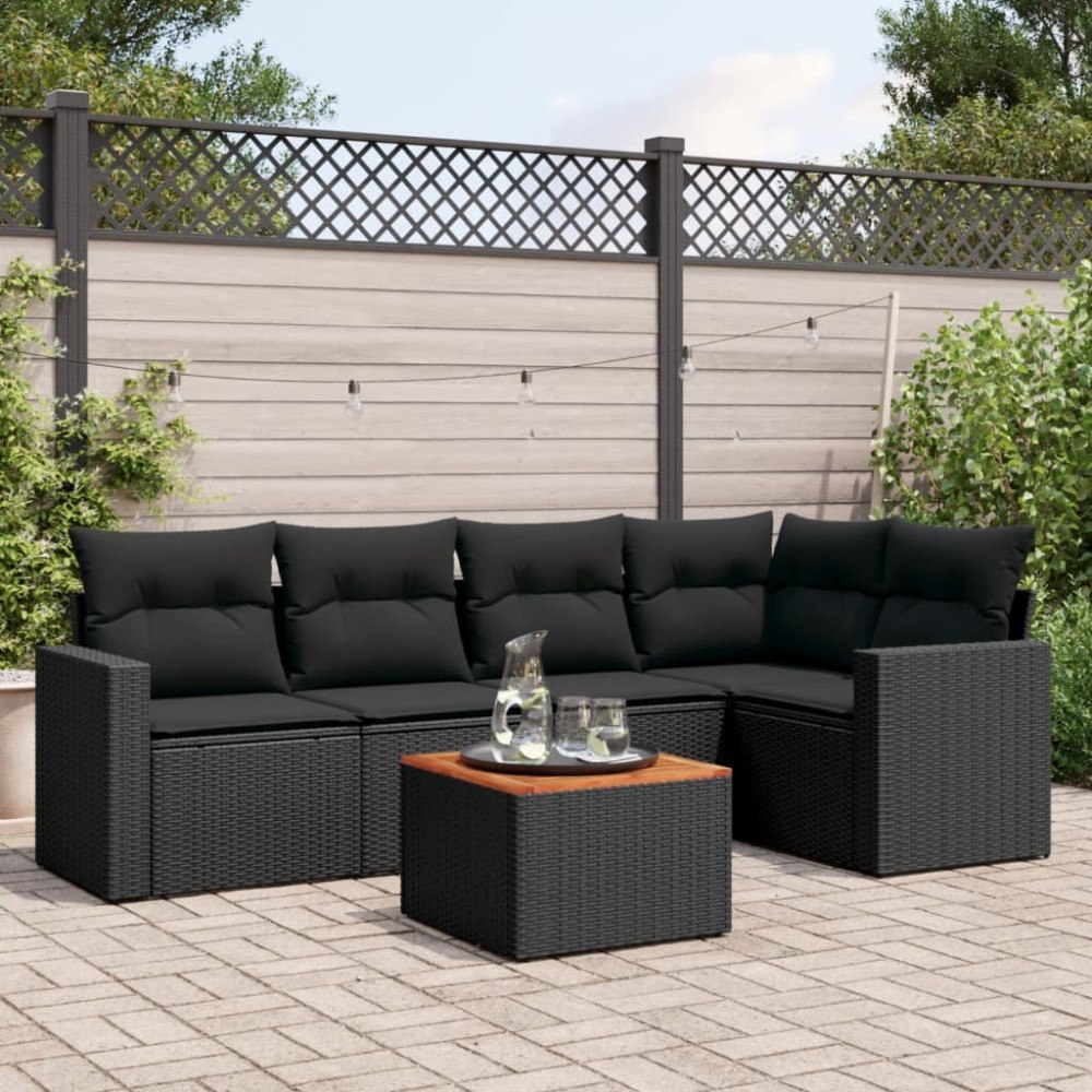 vidaXL Loungegrupp med dynor 6 delar svart konstrotting