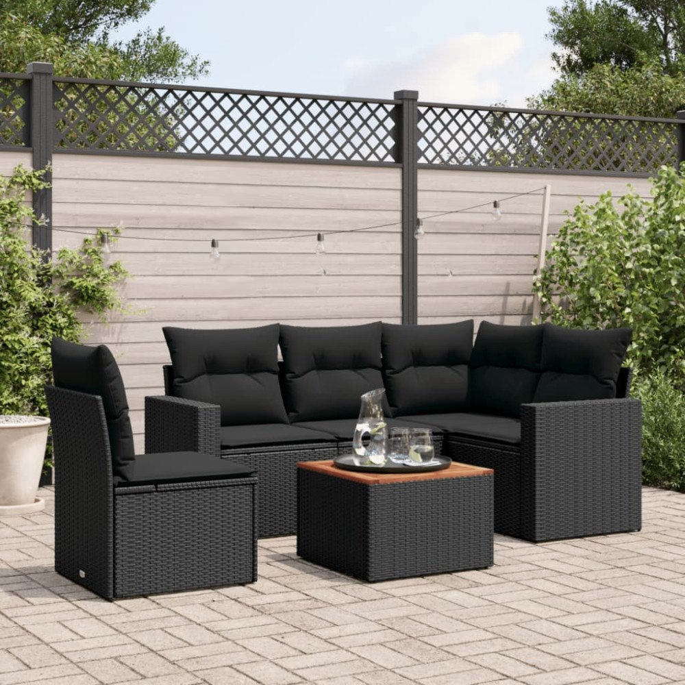 vidaXL Loungegrupp med dynor 6 delar svart konstrotting