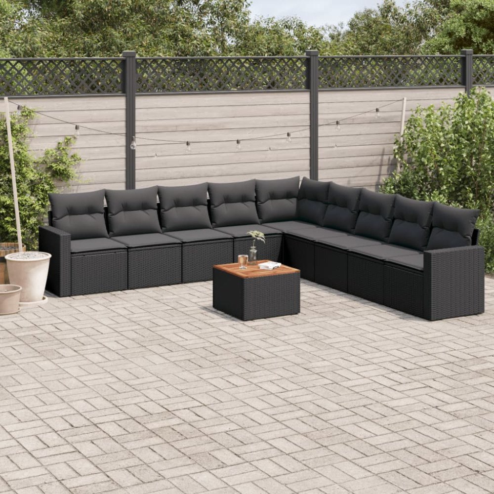 vidaXL Loungegrupp 10 delar med svarta dynor konstrotting