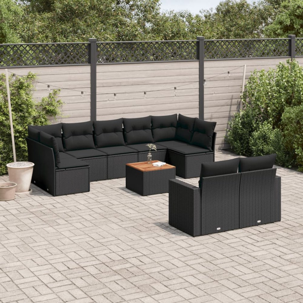 vidaXL Loungegrupp 10 delar med svarta dynor konstrotting