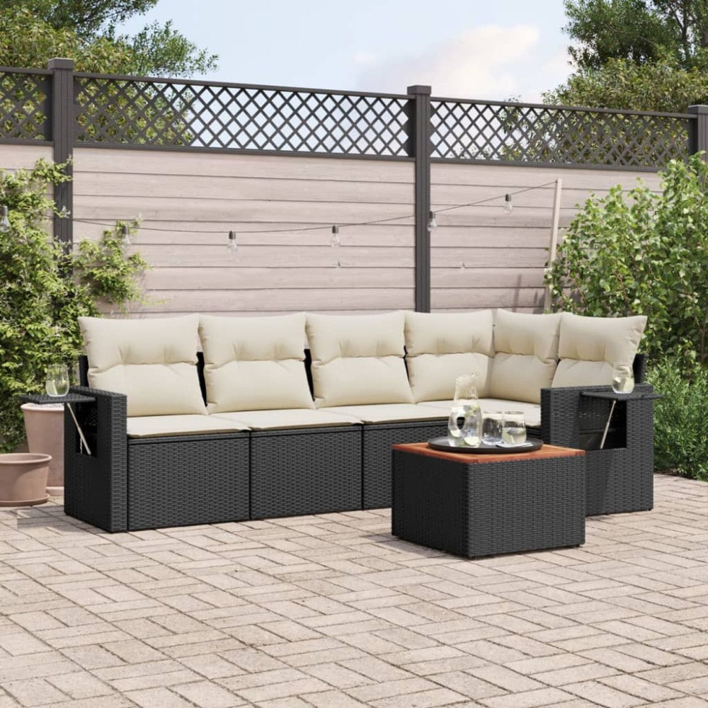 vidaXL Loungegrupp med dynor 6 delar svart konstrotting