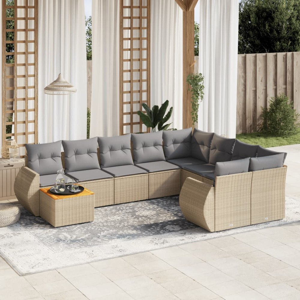vidaXL Soffgrupp för trädgård med dynor 10 delar beige konstrotting