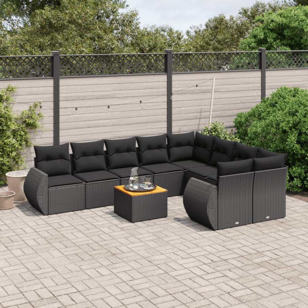 vidaXL Loungegrupp 10 delar med svarta dynor konstrotting