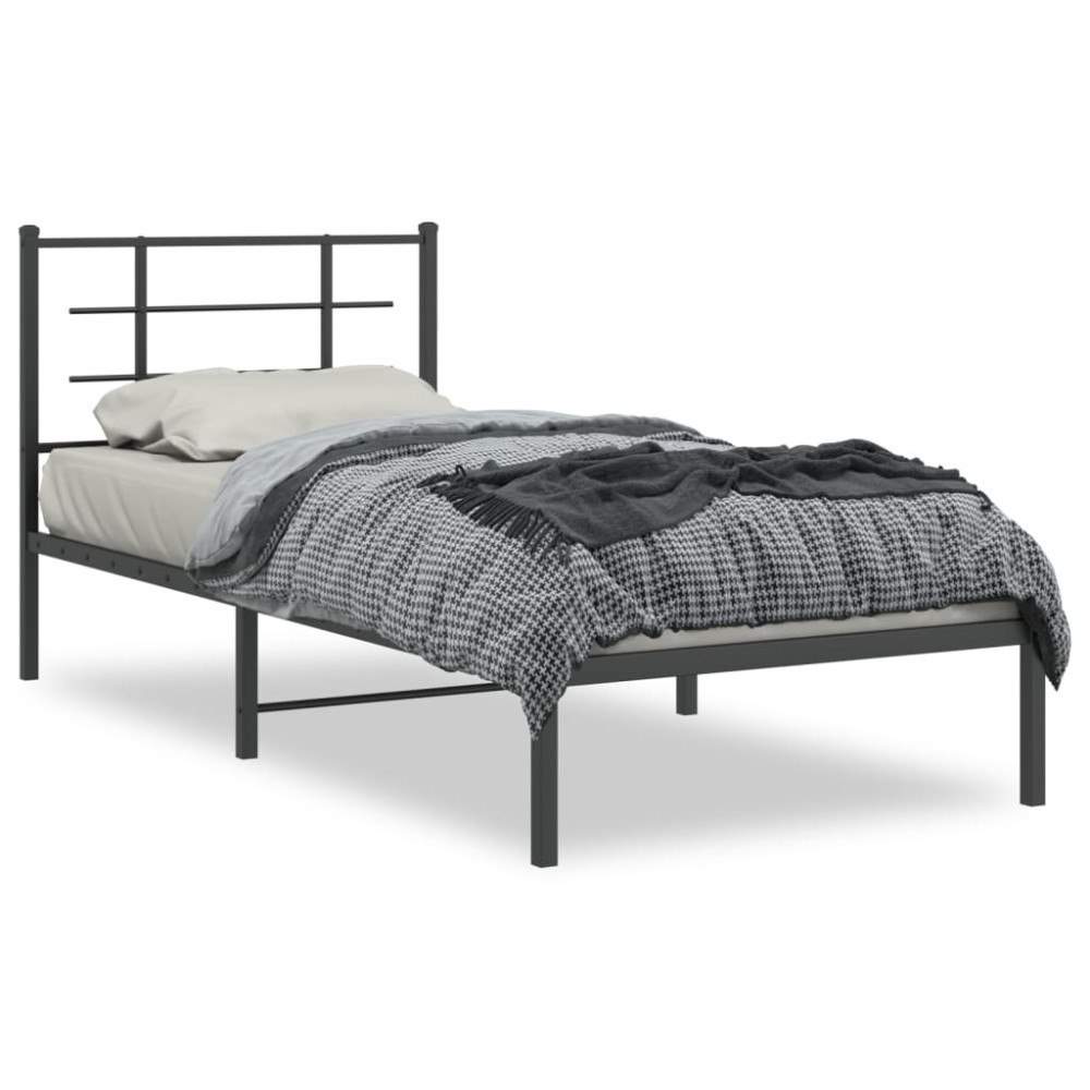 vidaXL Sängram med huvudgavel metall svart 90x190 cm