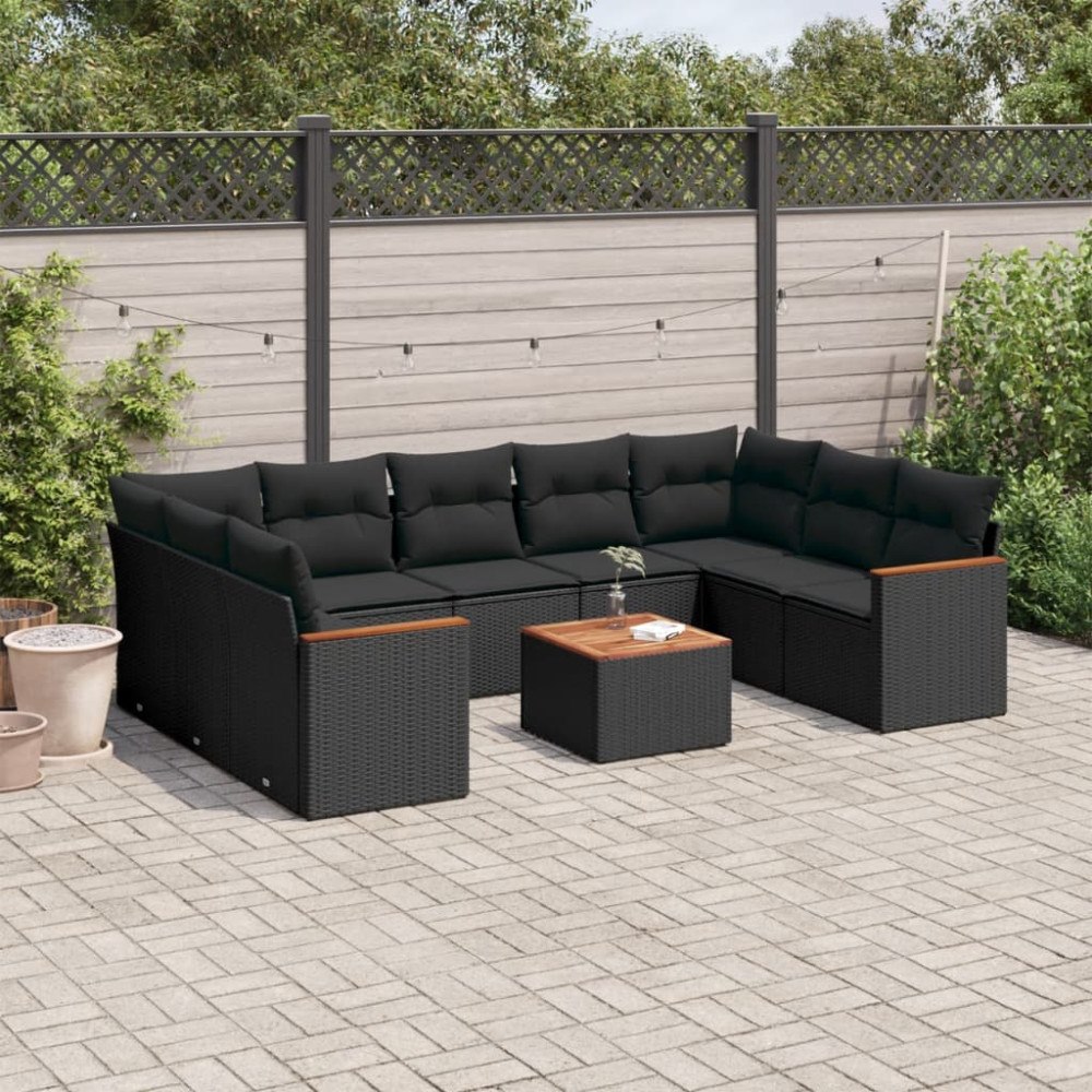 vidaXL Loungegrupp 10 delar med svarta dynor konstrotting