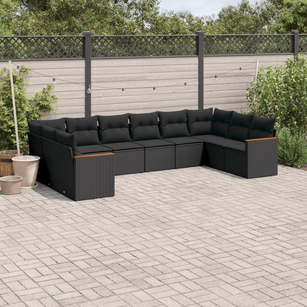vidaXL Loungegrupp 10 delar med svarta dynor konstrotting