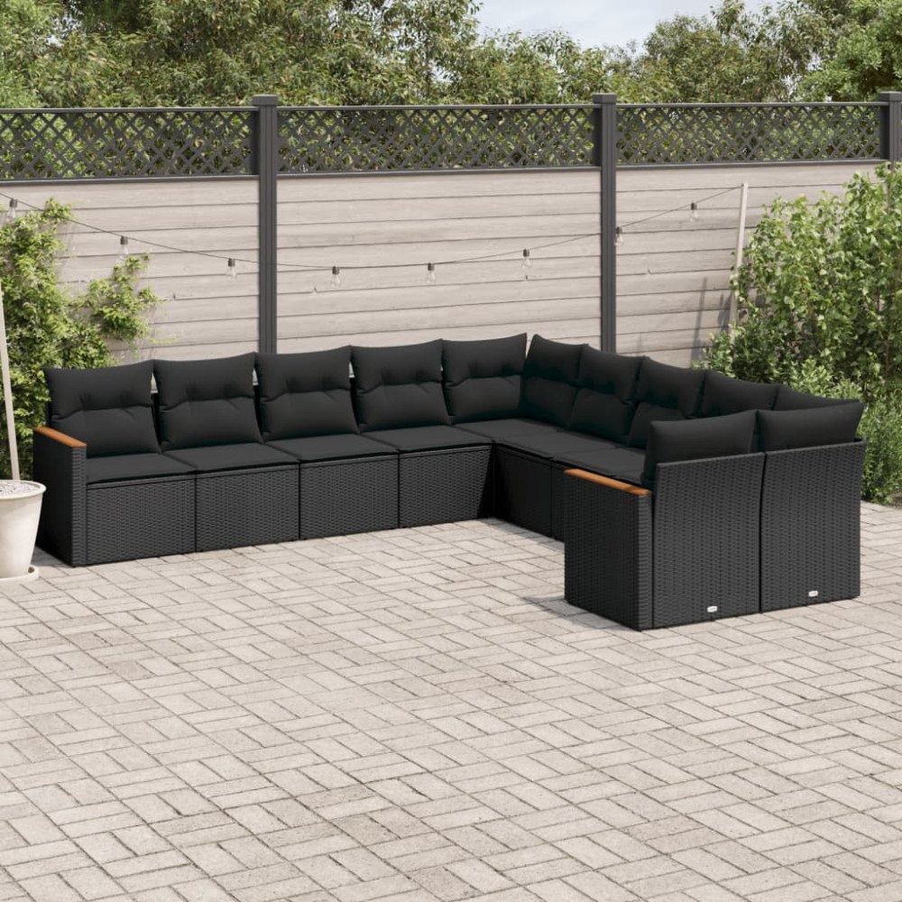 vidaXL Loungegrupp 10 delar med svarta dynor konstrotting