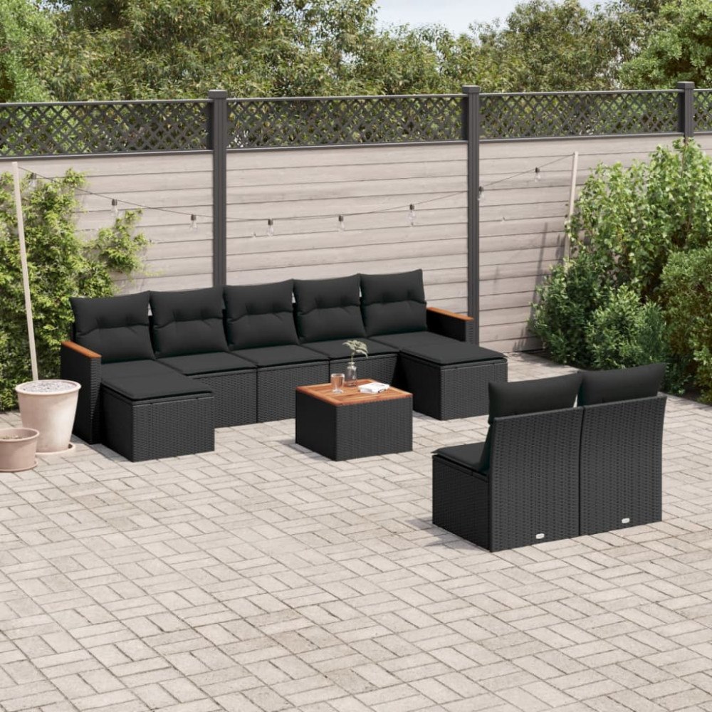 vidaXL Loungegrupp 10 delar med svarta dynor konstrotting