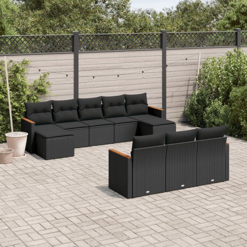 vidaXL Loungegrupp 10 delar med svarta dynor konstrotting