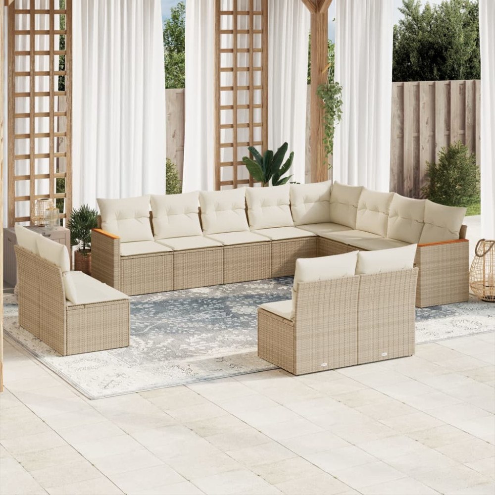 vidaXL Soffgrupp för trädgården 12 delar med dynor beige konstrotting