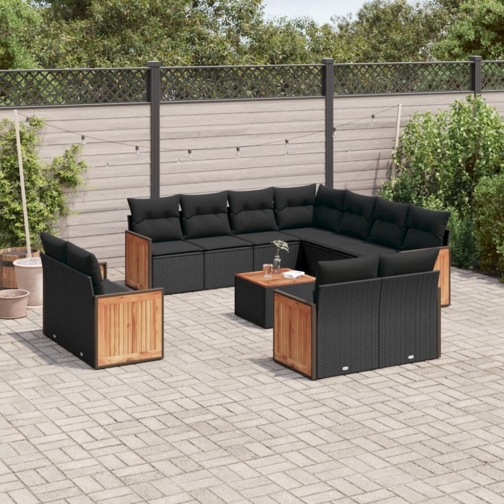 vidaXL Loungegrupp med dynor 12 delar svart konstrotting