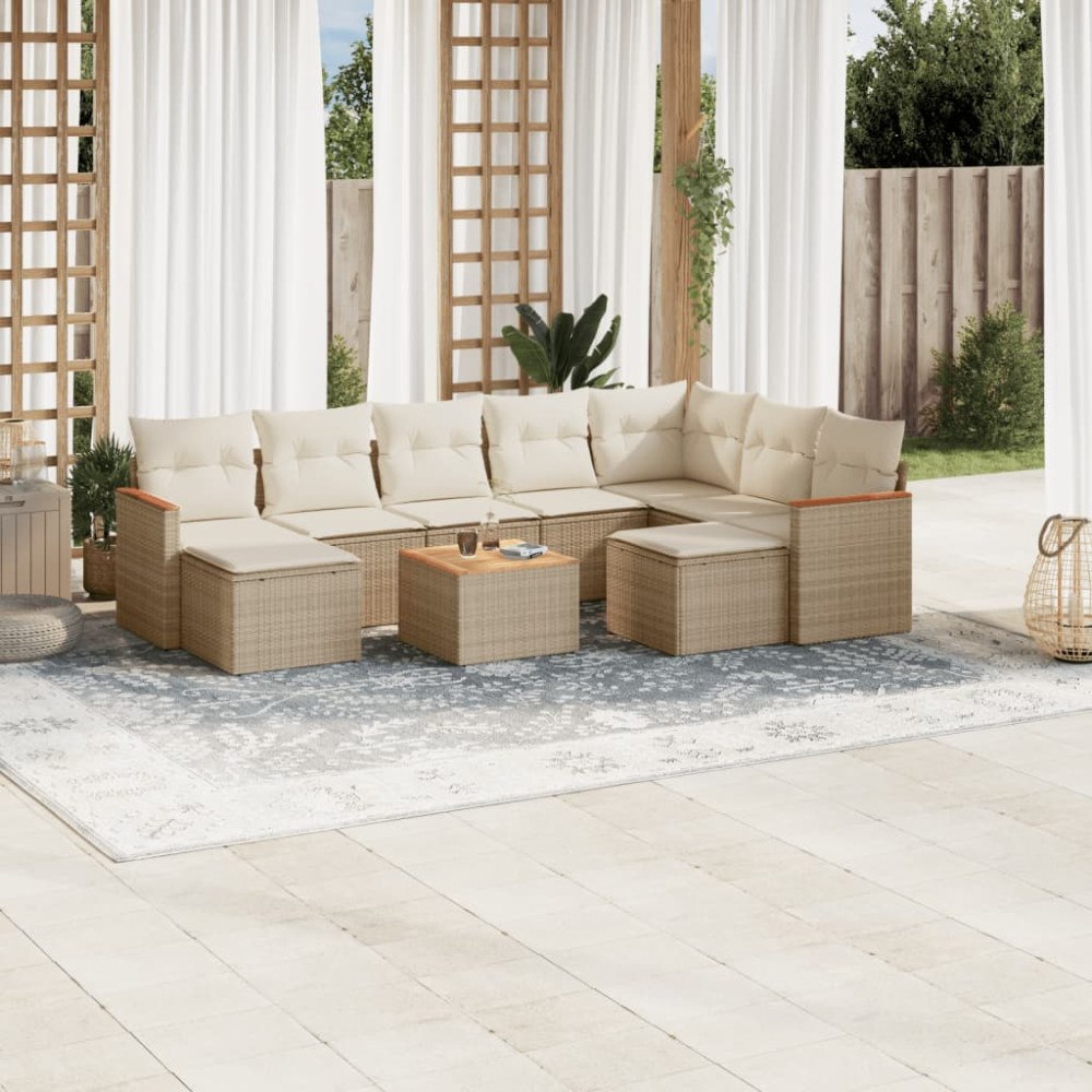 vidaXL Soffgrupp för trädgård med dynor 10 delar beige konstrotting