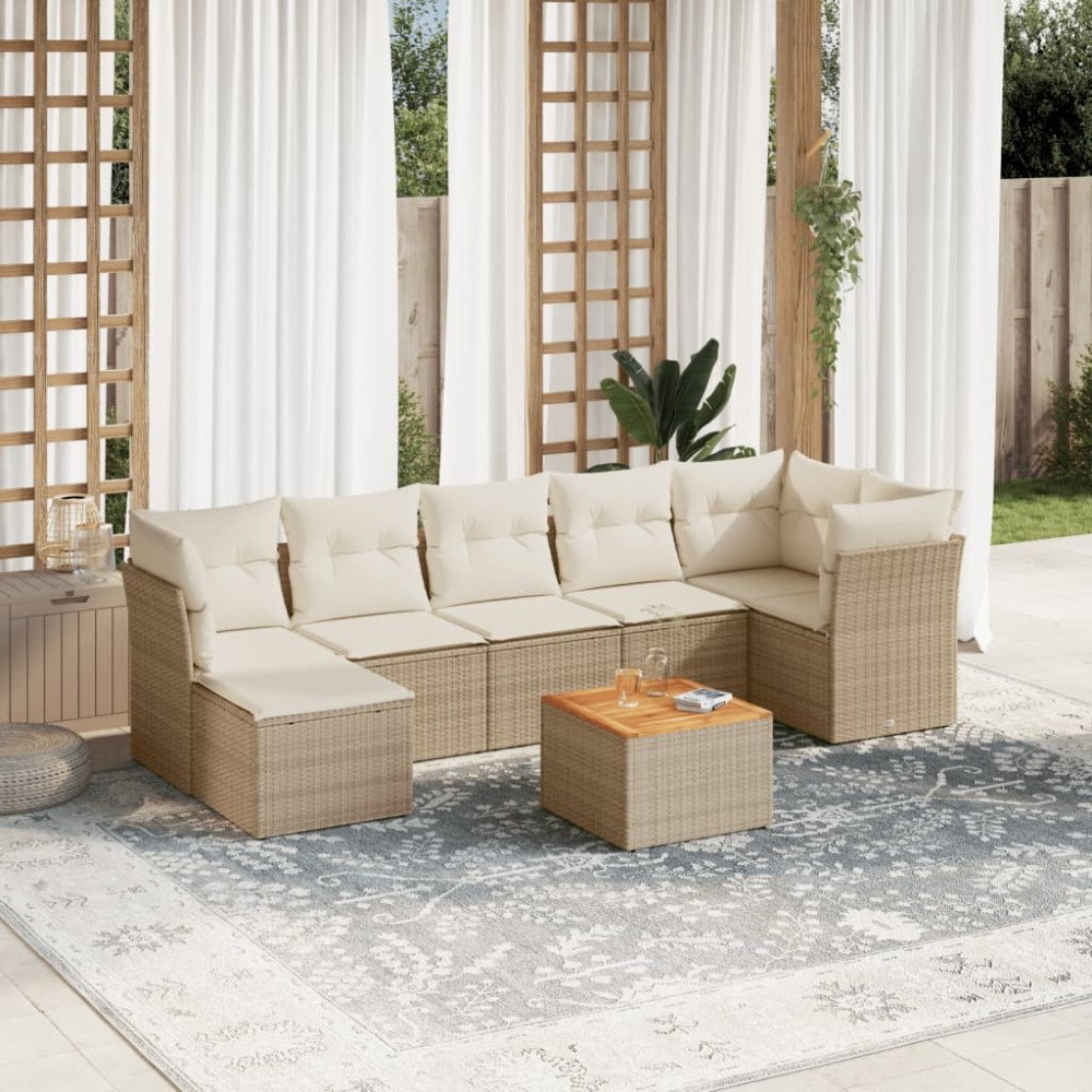 vidaXL Matgrupp för trädgården med dynor 8 delar beige konstrotting