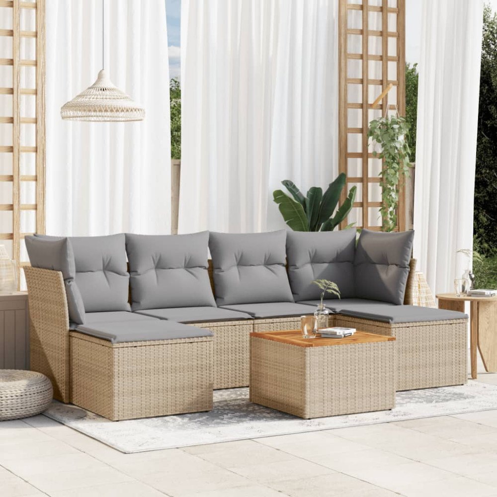 vidaXL Soffgrupp för trädgård med dynor 7 delar mixbeige konstrotting