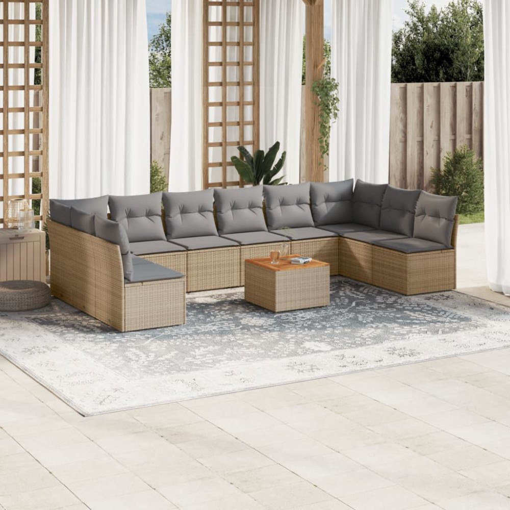 vidaXL Soffgrupp för trädgård med dynor 11 delar mixbeige konstrotting
