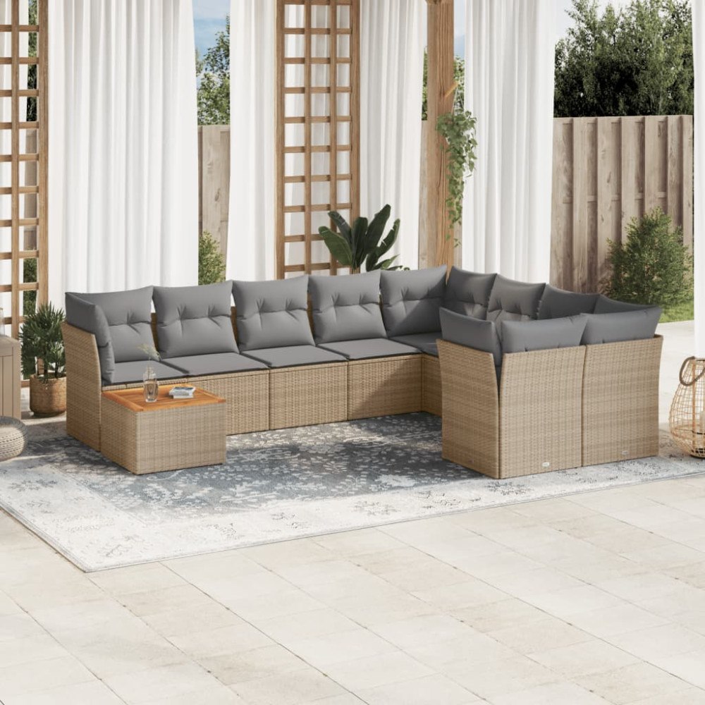 vidaXL Soffgrupp för trädgård med dynor 10 delar mixbeige konstrotting