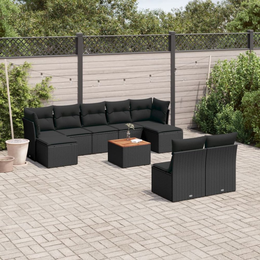 vidaXL Loungegrupp 10 delar med svarta dynor konstrotting