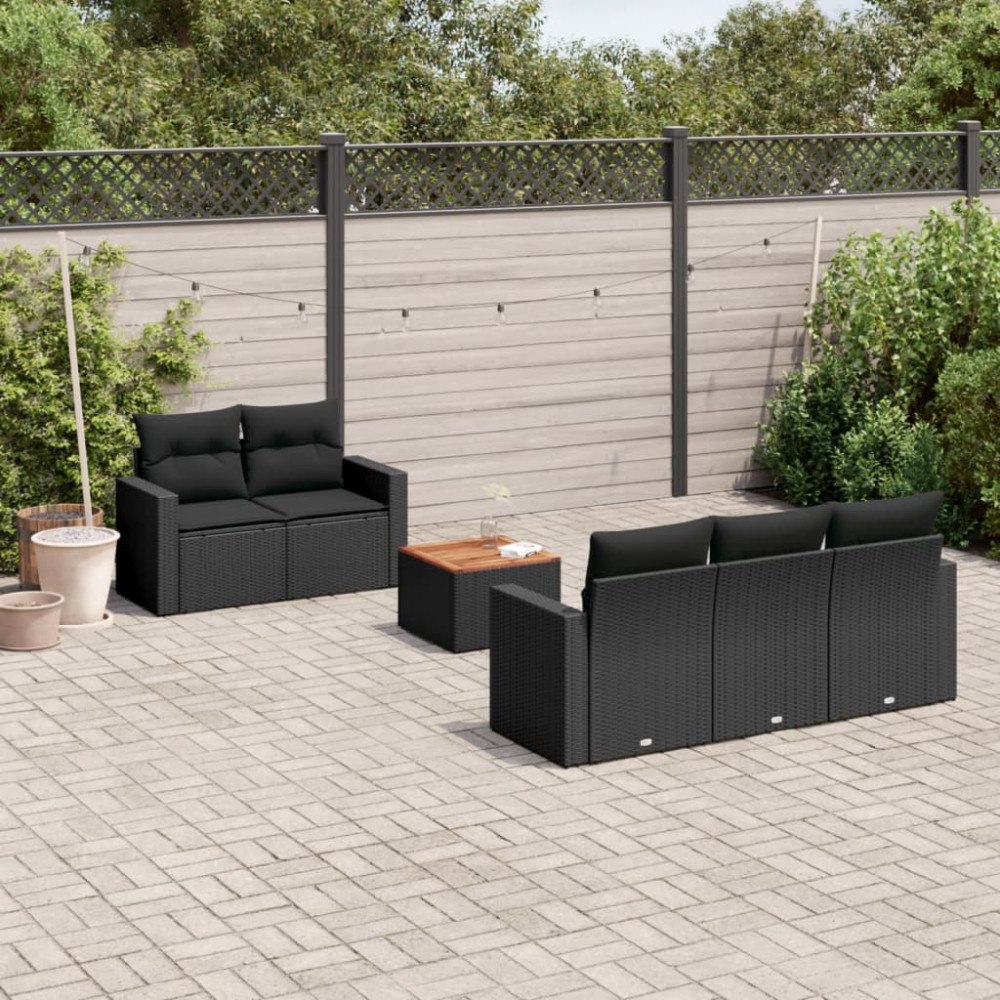 vidaXL Loungegrupp med dynor 6 delar svart konstrotting