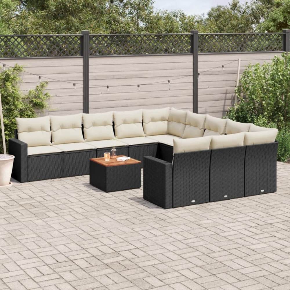 vidaXL Loungegrupp med dynor 12 delar svart konstrotting