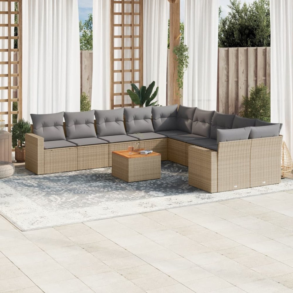 vidaXL Soffgrupp för trädgård med dynor 11 delar mixbeige konstrotting