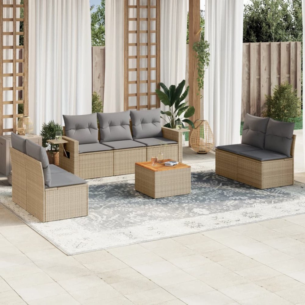vidaXL Soffgrupp för trädgård med dynor 8 delar mixbeige konstrotting