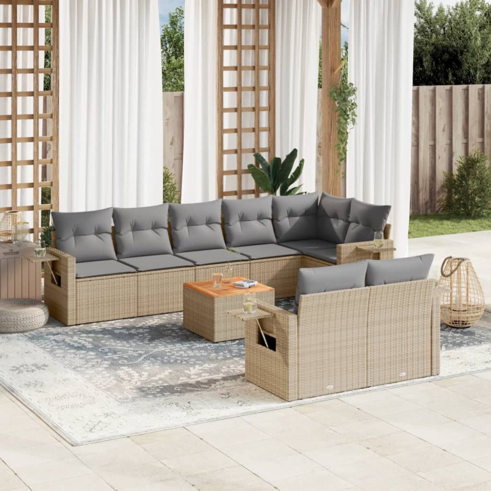 vidaXL Soffgrupp för trädgård med dynor 9 delar mixbeige konstrotting