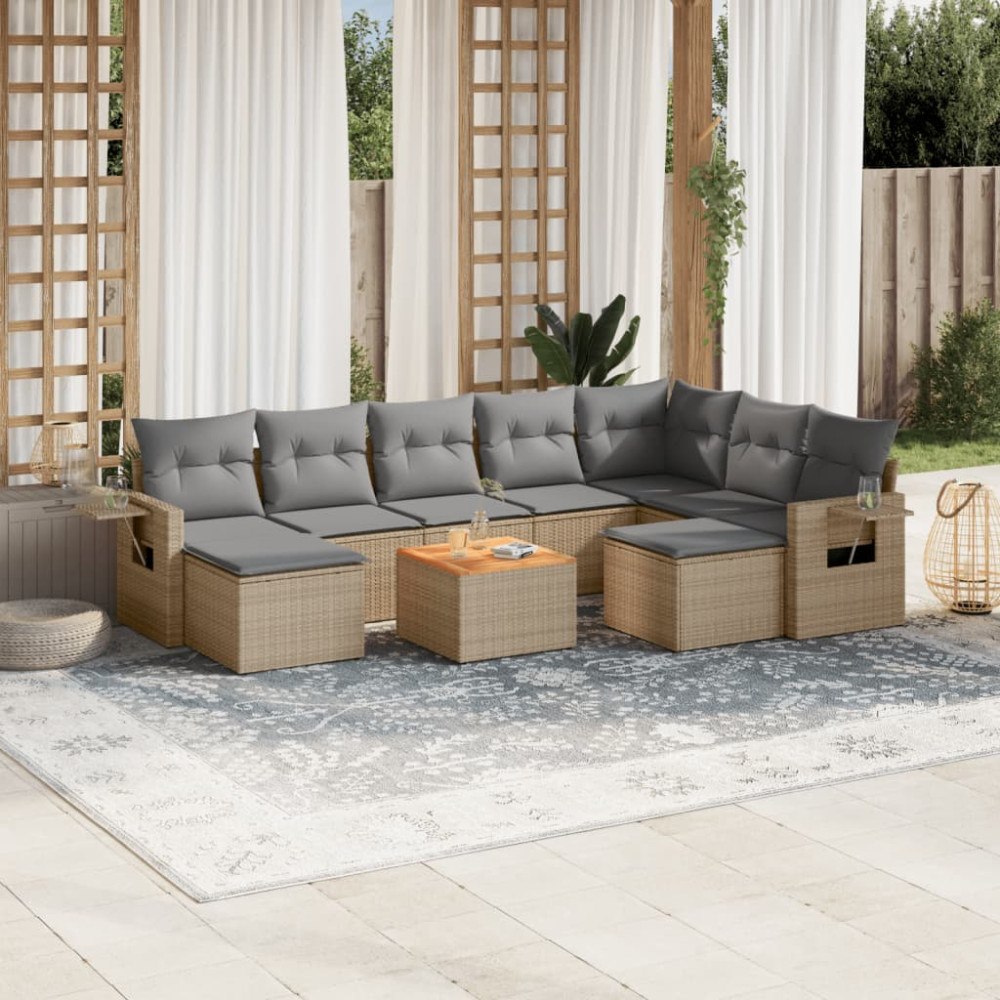 vidaXL Soffgrupp för trädgård med dynor 10 delar mixbeige konstrotting