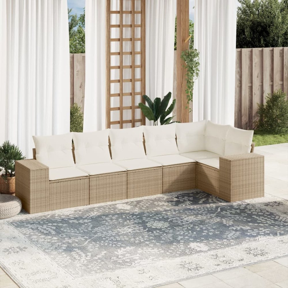 vidaXL Soffgrupp för trädgården med dynor 6 delar beige konstrotting