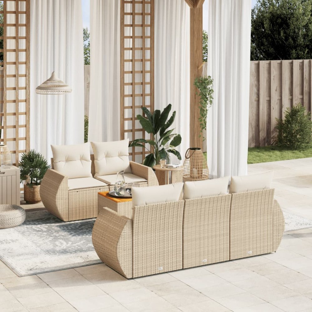 vidaXL Soffgrupp för trädgården med dynor 6 delar beige konstrotting