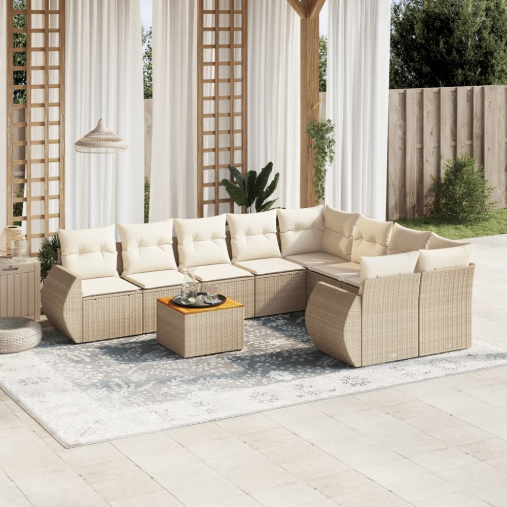 vidaXL Soffgrupp för trädgården med dynor 9 delar beige konstrotting