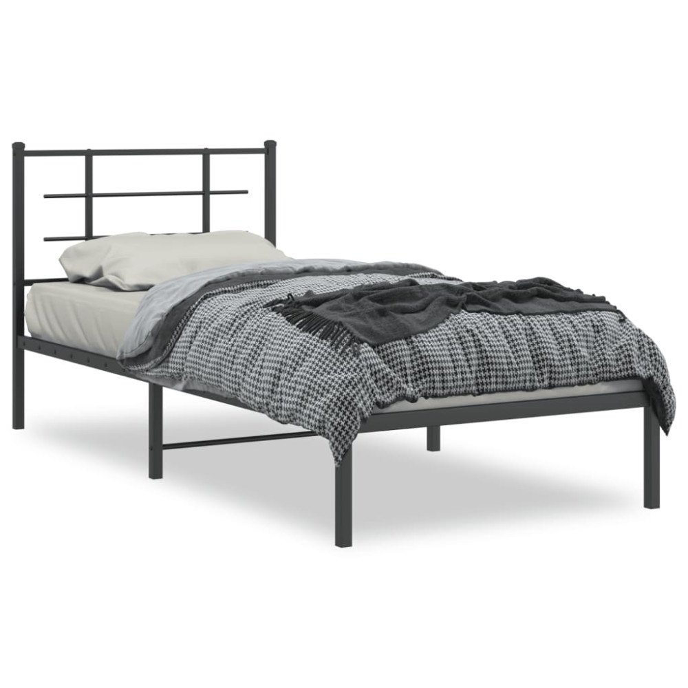 vidaXL Sängram med huvudgavel metall svart 90x200 cm