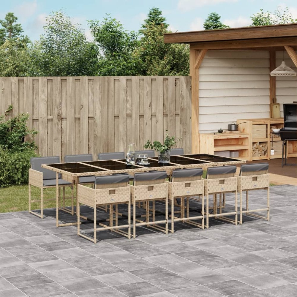 vidaXL Matgrupp för trädgården med dynor 11delar mixbeige konstrotting