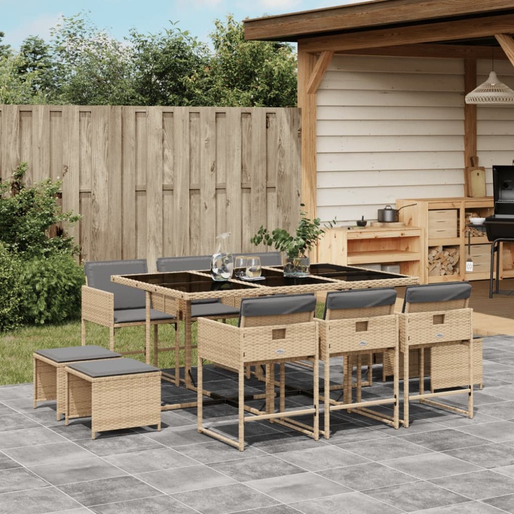 vidaXL Matgrupp för trädgården med dynor 11delar mixbeige konstrotting