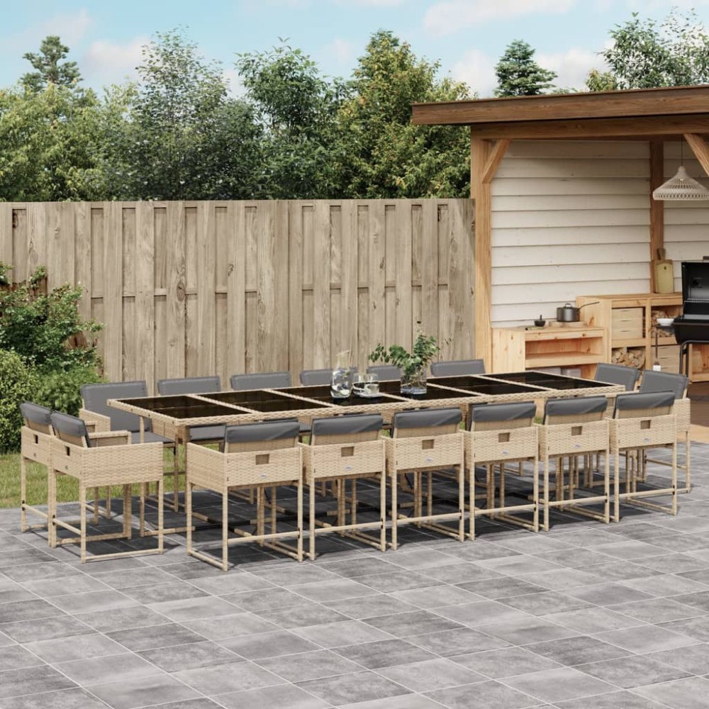 vidaXL Matgrupp för trädgården med dynor 17delar mixbeige konstrotting