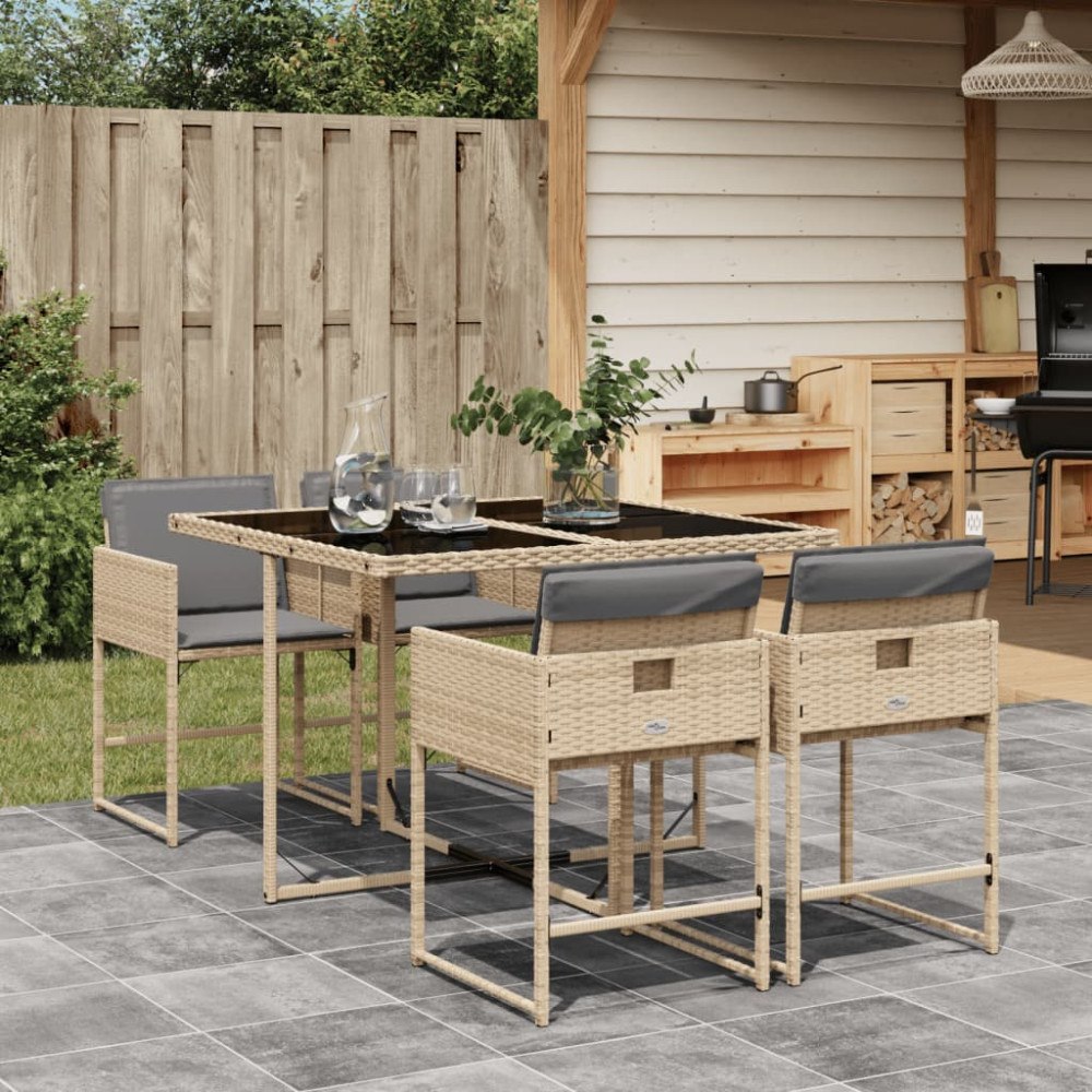 vidaXL Matgrupp för trädgården med dynor 5 delar mixbeige konstrotting
