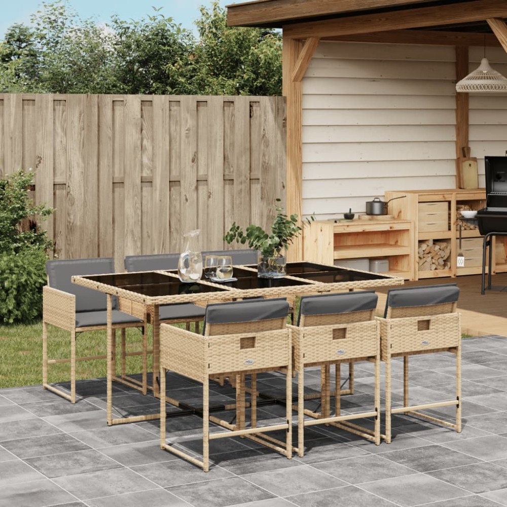 vidaXL Matgrupp för trädgården med dynor 7 delar mixbeige konstrotting