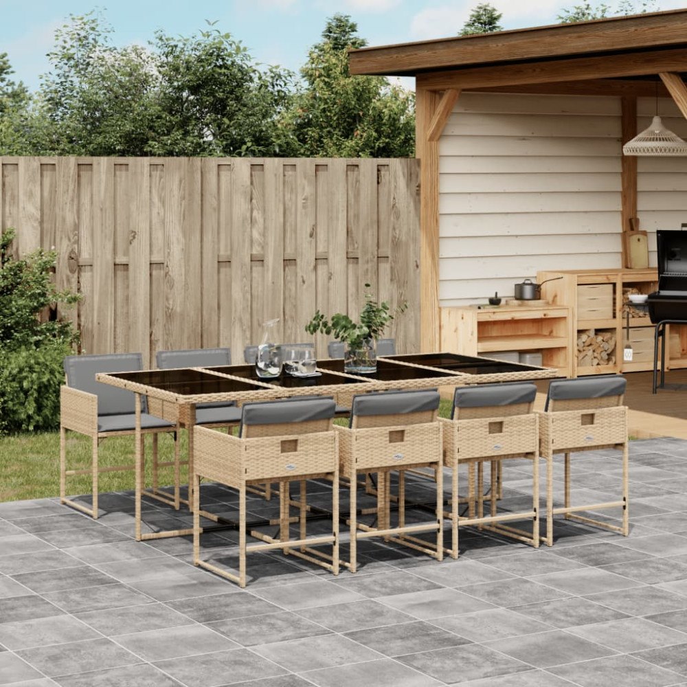 vidaXL Matgrupp för trädgården med dynor 9 delar mixbeige konstrotting