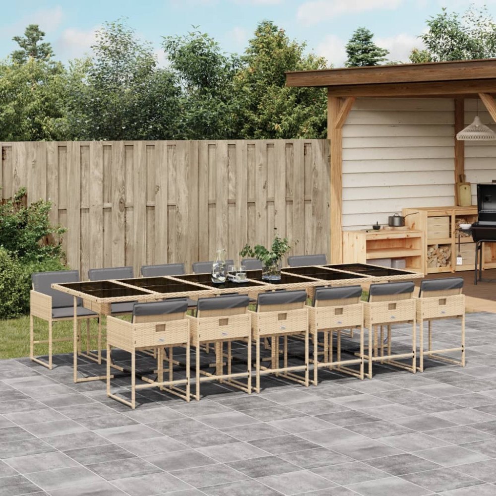 vidaXL Matgrupp för trädgården med dynor 13delar mixbeige konstrotting