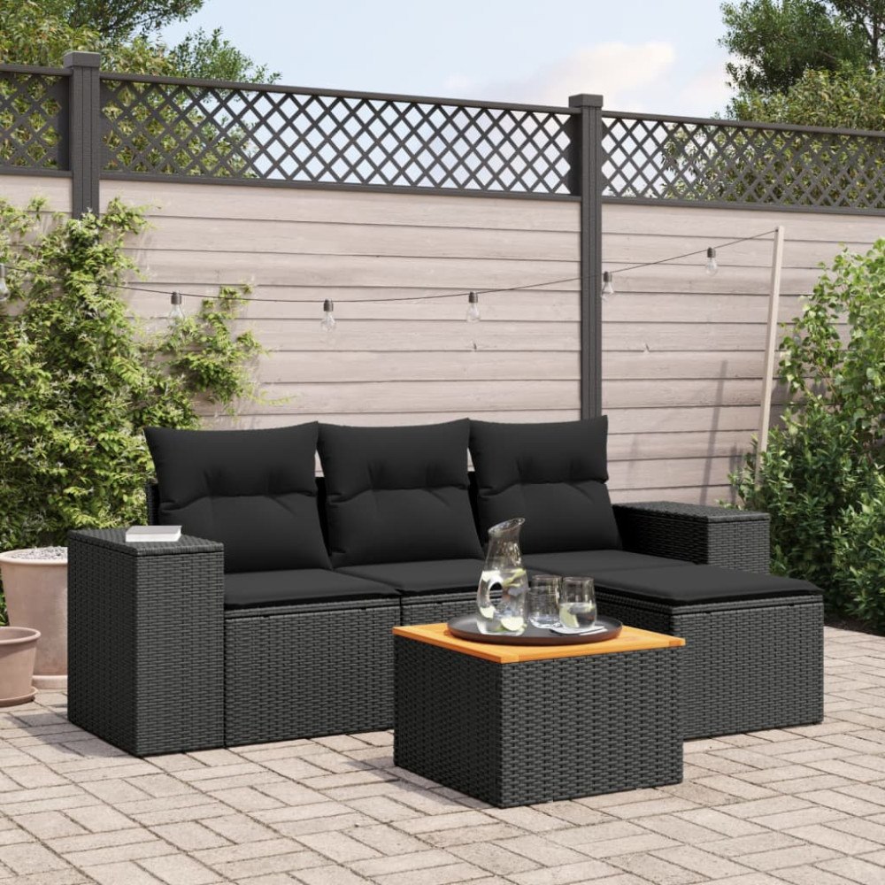 vidaXL Loungegrupp för trädgården med dynor 5 delar svart konstrotting
