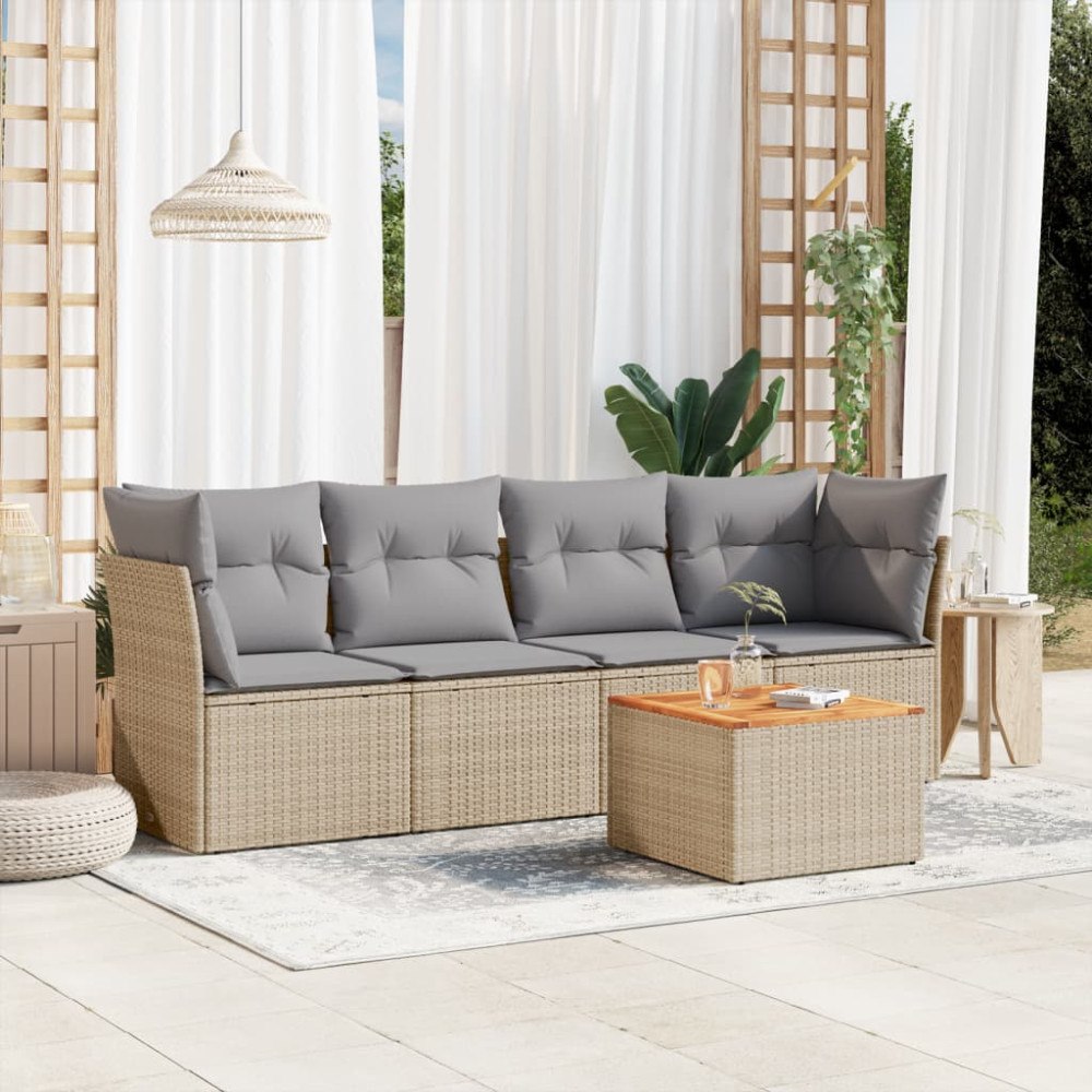 vidaXL Soffgrupp för trädgården med dynor 5 delar beige konstrotting