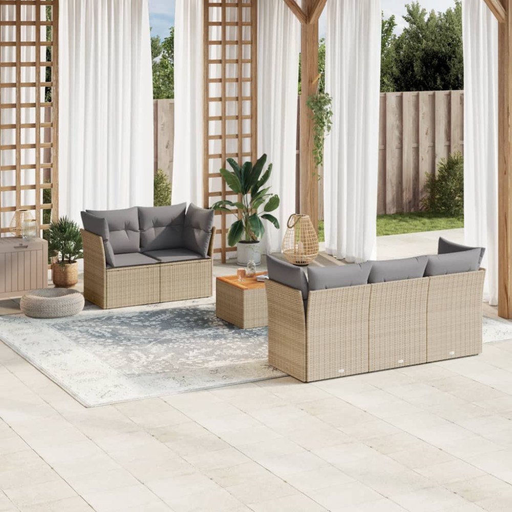 vidaXL Soffgrupp för trädgården med dynor 6 delar beige konstrotting