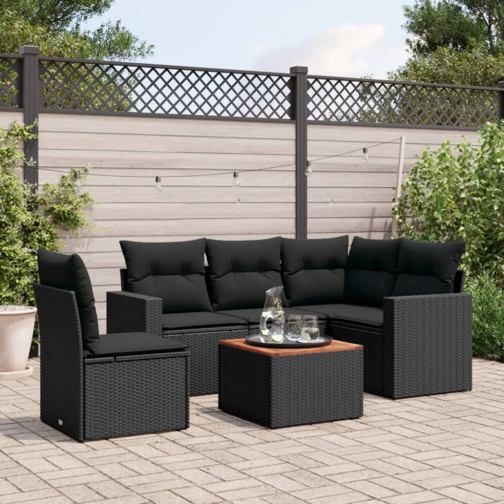 vidaXL Loungegrupp med dynor 6 delar svart konstrotting