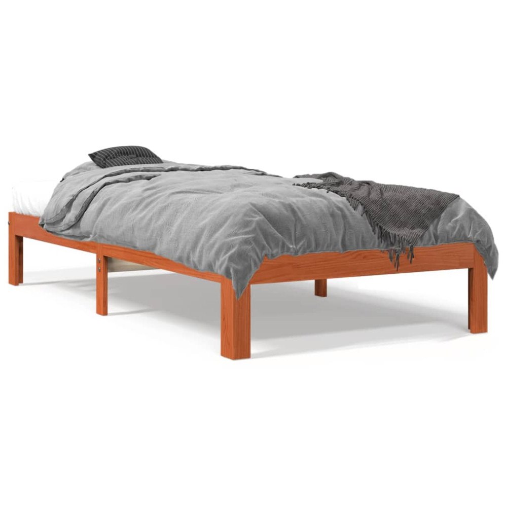 vidaXL Sängram utan madrass vaxad brun 90x200 cm massiv furu