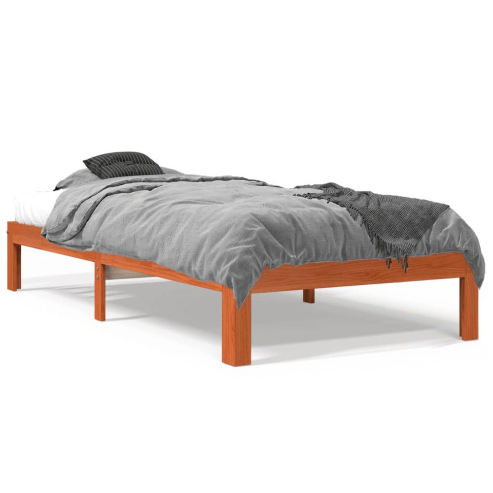 vidaXL Sängram utan madrass vaxbrun 75x190 cm massiv furu