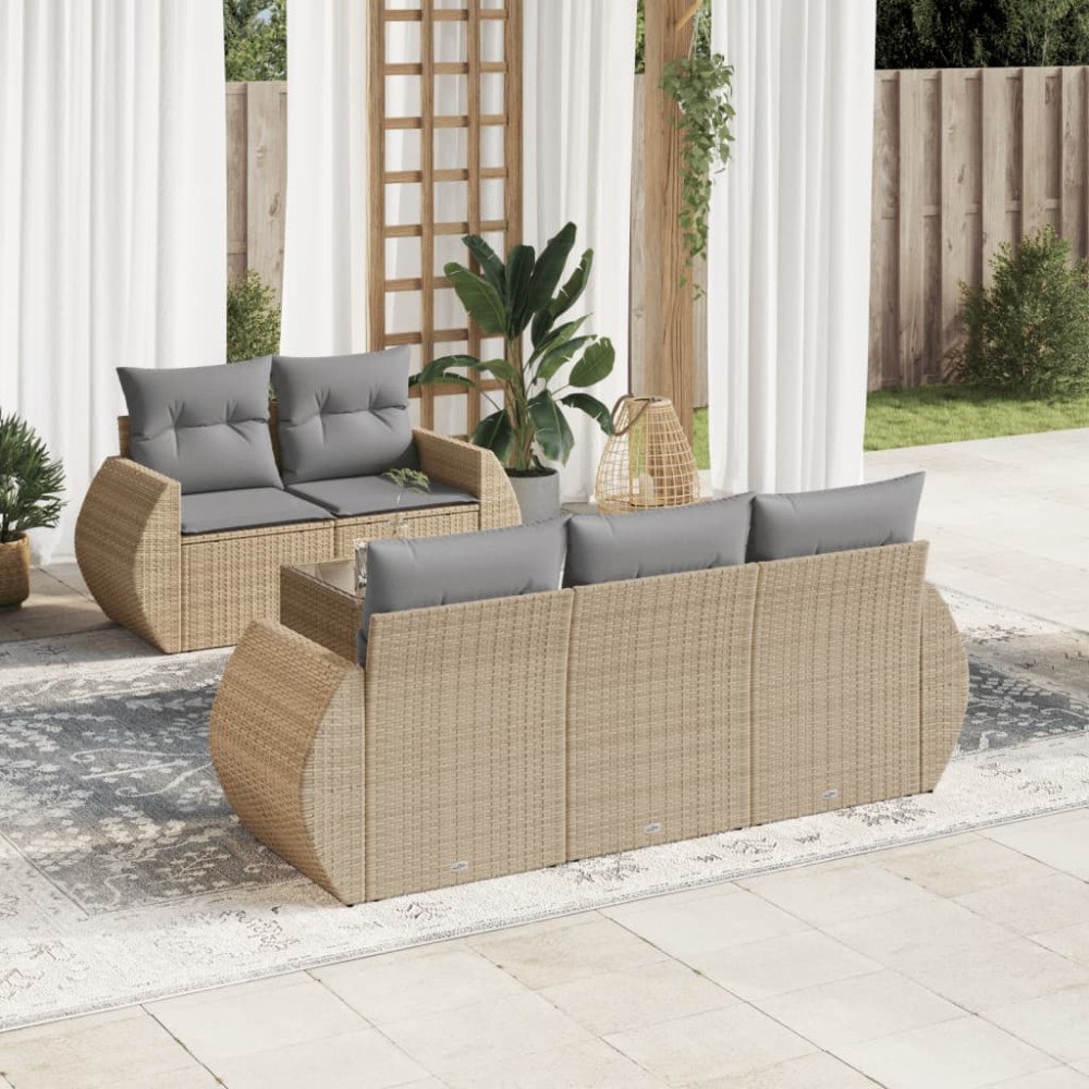 vidaXL Soffgrupp för trädgården med dynor 6 delar beige konstrotting