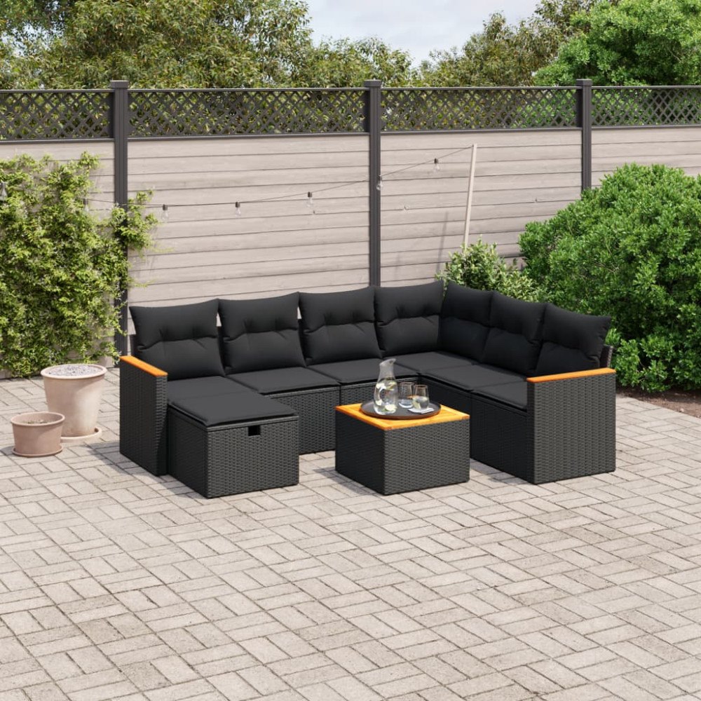 vidaXL Loungegrupp för trädgården med dynor 8 delar svart konstrotting